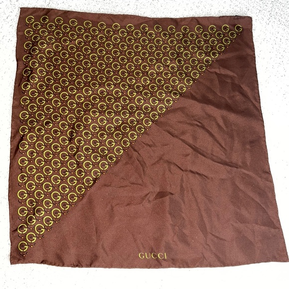 Gucci Silk Scarf Anchor G Print Brown Green Orange Made in Italy 16.75” Square